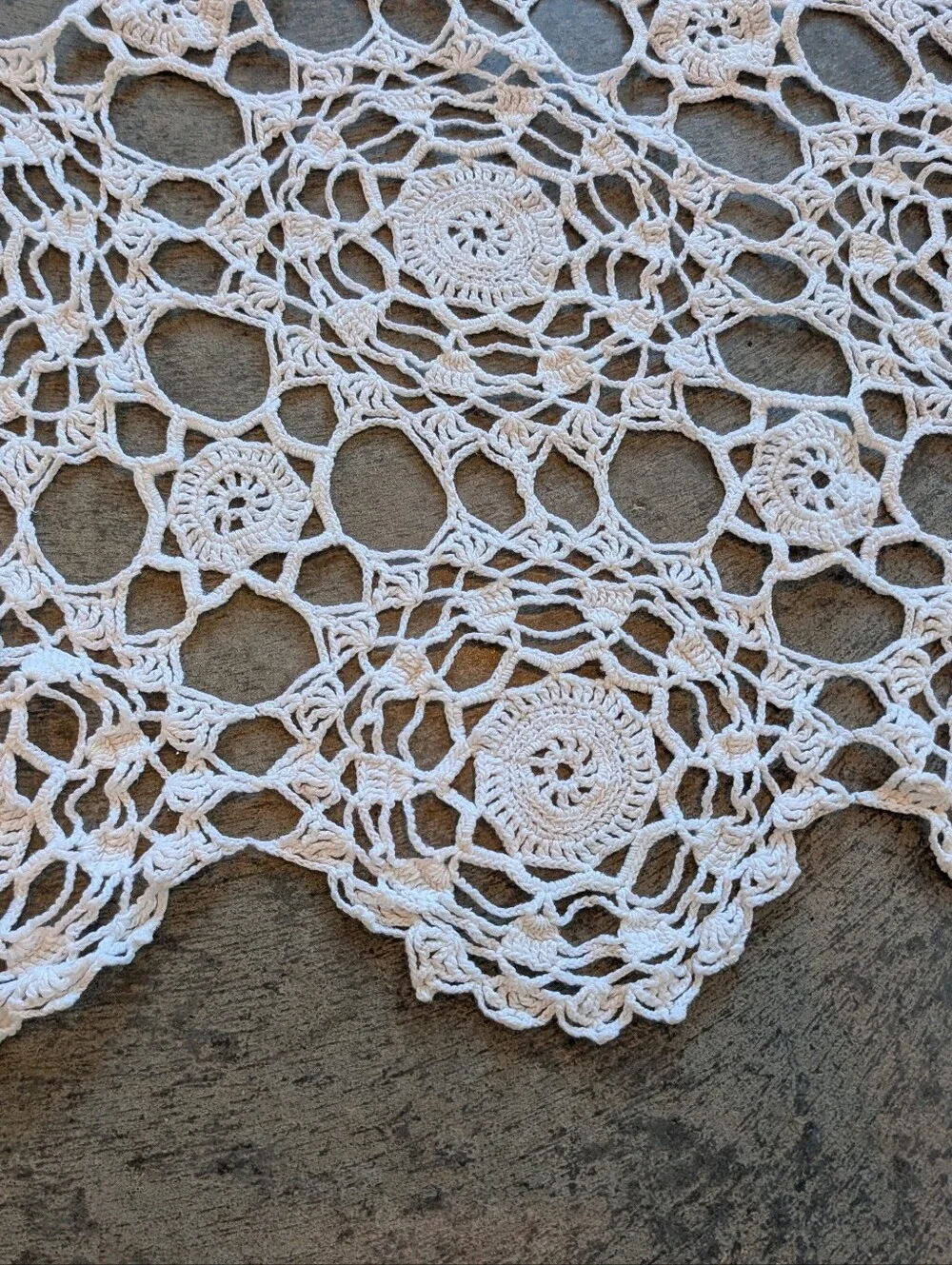 Crochet Tablecloth Cotton Vintage Country Folk Cottage Boho Rectangle